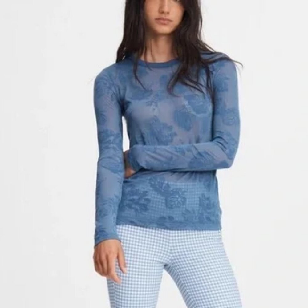 Womens Rag & Bone Lake Blue Valencia Hawaiian Long Sleeve Jersey Shirt Top M